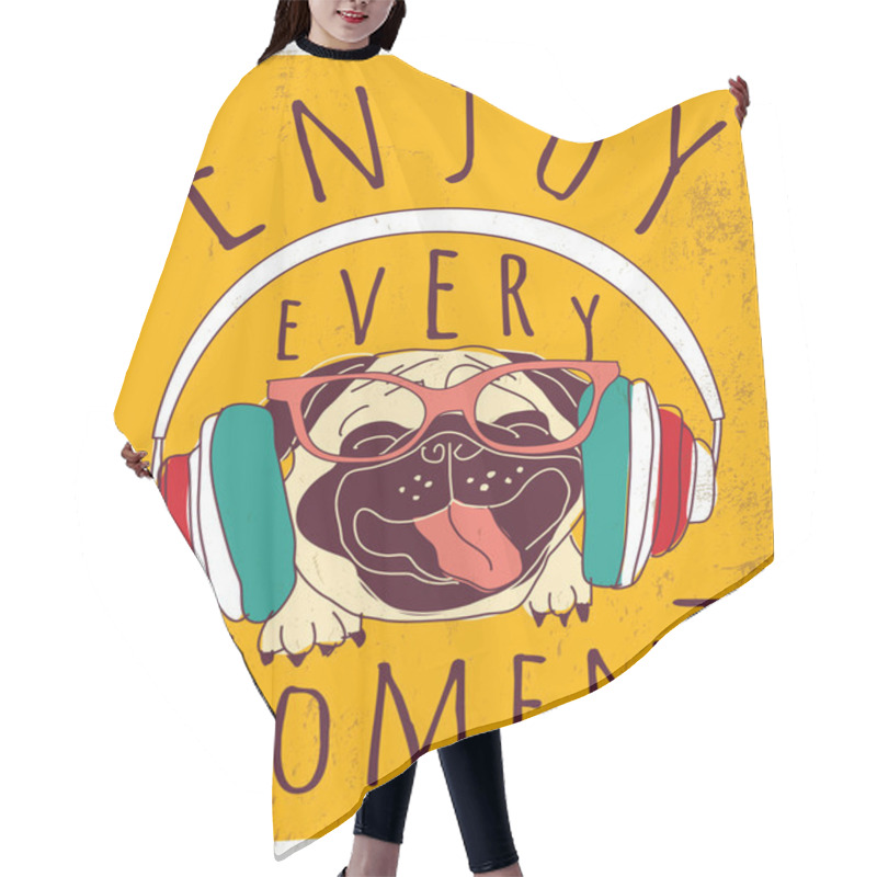 Personality  Happy Pug Enjoy Music Hair Cutting Cape