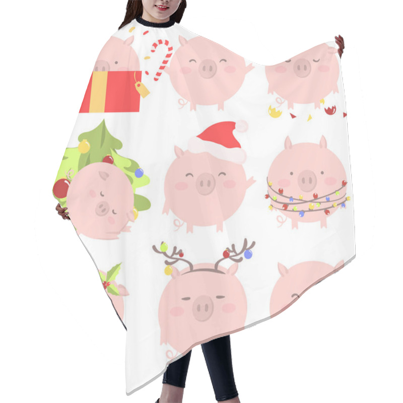 Personality  Set Of Pink Pig With Different Emotions Hair Cutting Cape