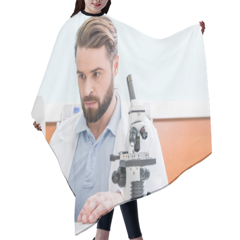 Personality  Scientist Working With Microscope  Hair Cutting Cape