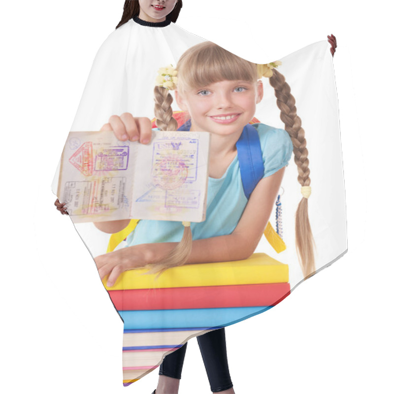 Personality  Child With Pile Of Books. Hair Cutting Cape