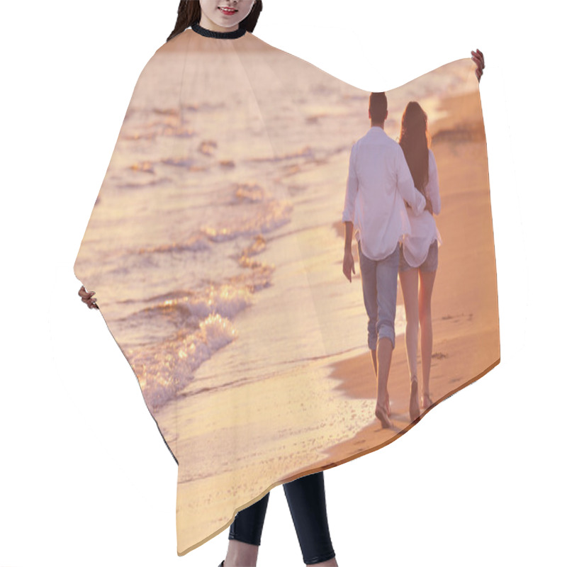 Personality  Young Couple  On Beach Have Fun Hair Cutting Cape