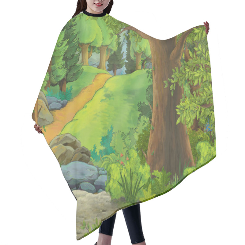 Personality  Cartoon Scene With Mountains And Valley With Farm House Hidden In The Forest Illustration For Children Hair Cutting Cape