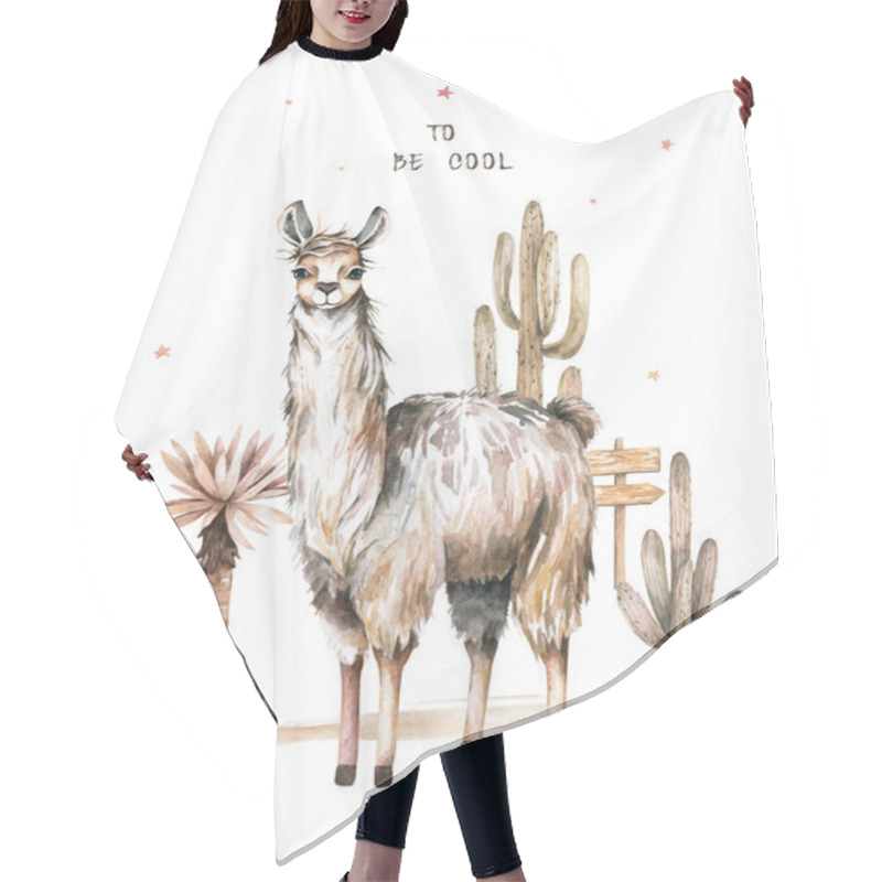 Personality  Cartoon Lama Flat Illustrations. Cute Llamas Alpaca Characters Smiling, Walking, Jumping, Sleeping In Peru Desert Landscape With Cactuses. Mexican Funny Lama Animal Collection Isolated Hair Cutting Cape