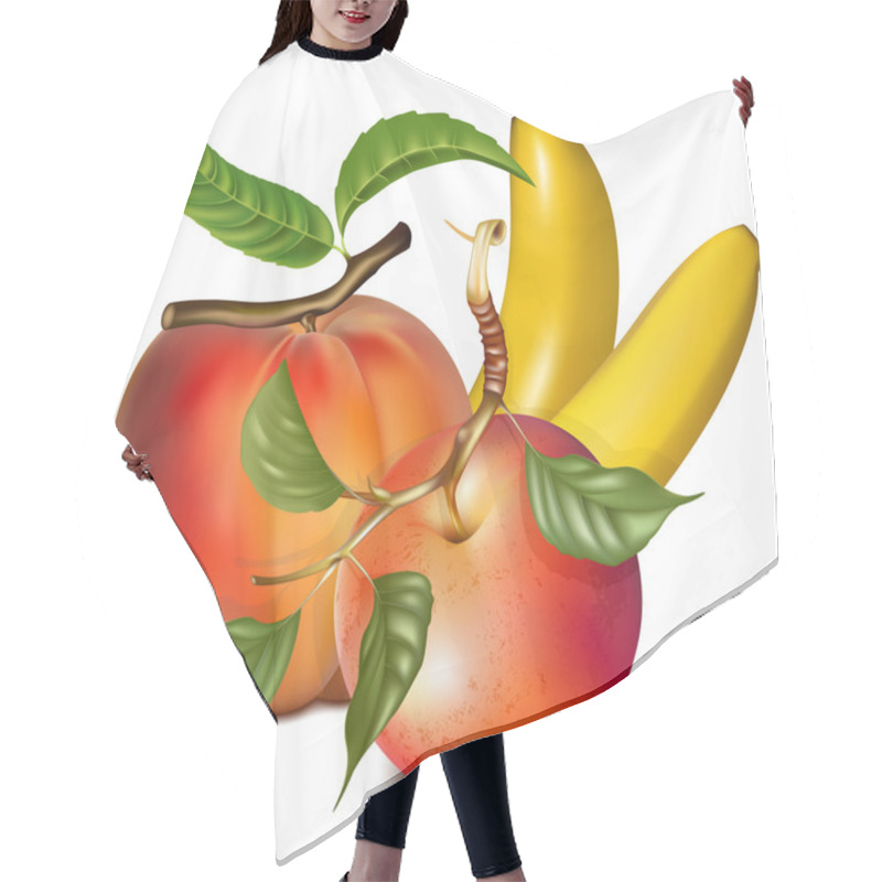 Personality  Vector Ripe Peach, Apple And Banan. Hair Cutting Cape