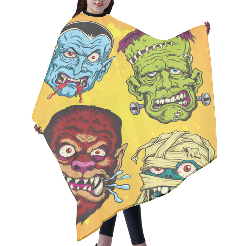 Personality  Halloween Monster Head Vector Set Hair Cutting Cape