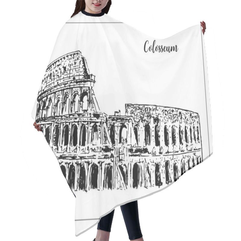 Personality  Coliseum. Rome Architectural Symbol. Beautiful Hand Drawn Vector Sketch Illustration. Italy. Isolated On White Hair Cutting Cape