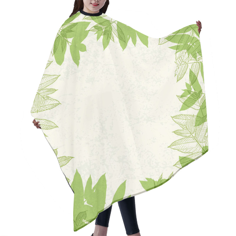 Personality  Green Leaves Frame On Paper Texture. Vector Illustration, EPS10. Hair Cutting Cape