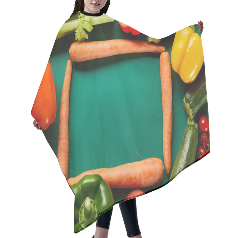 Personality  Frame Of Green Fresh Vegetables And Carrots On Green Background Hair Cutting Cape