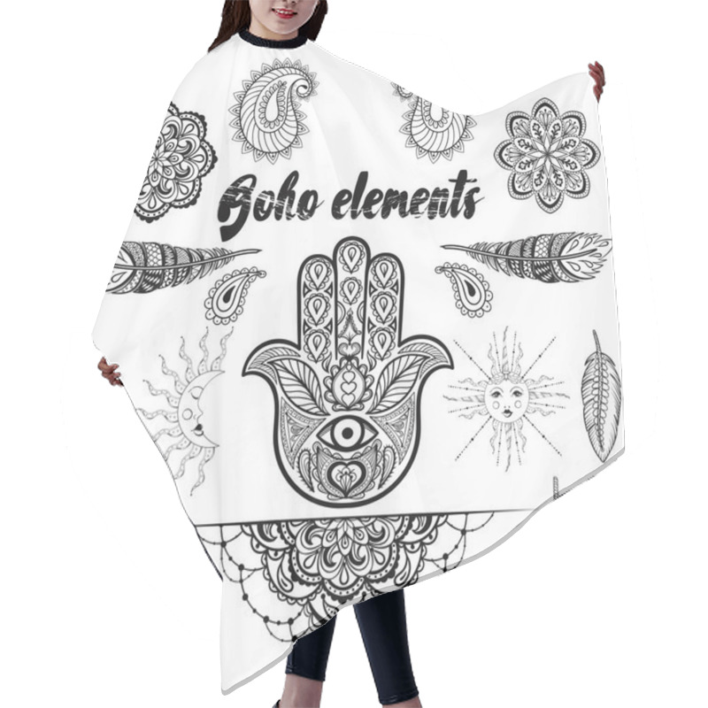 Personality  Vector Bohemian Ornamental Elements, Makhenda,  Hand Drawn Boho  Hair Cutting Cape