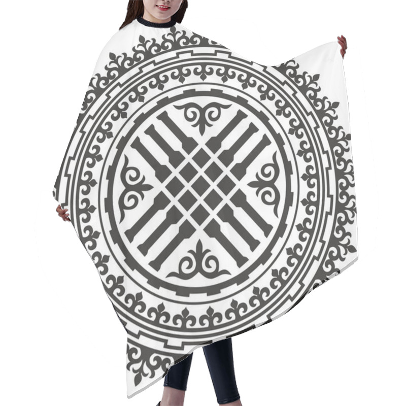 Personality  Vector Monochrome Kazakh National Ornament Shanyrak. Yurt Decoration. Ethnic Pattern Of Nomadic Peoples Of The Great Steppe, Kirghiz, Kalmyks, Buryats, Mongols Hair Cutting Cape