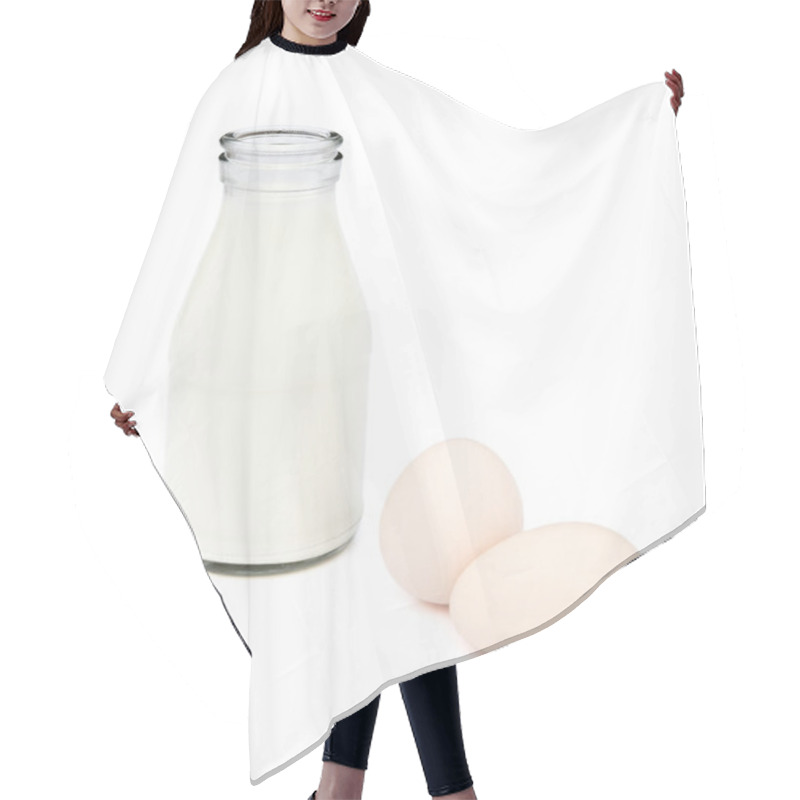 Personality  Eggs And Bottle Of Milk With Clipping Path Hair Cutting Cape