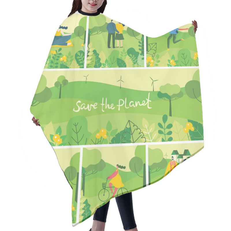 Personality  Vector Illustration Of People In Nature Posters Set Hair Cutting Cape