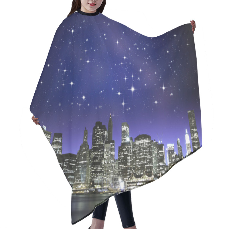 Personality  Starry Night Over New York City Skyscrapers Hair Cutting Cape