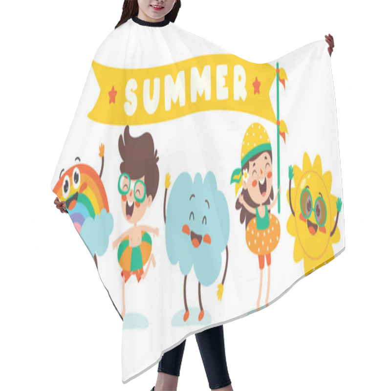 Personality  Flat Summer Banner With Cartoon Character Hair Cutting Cape