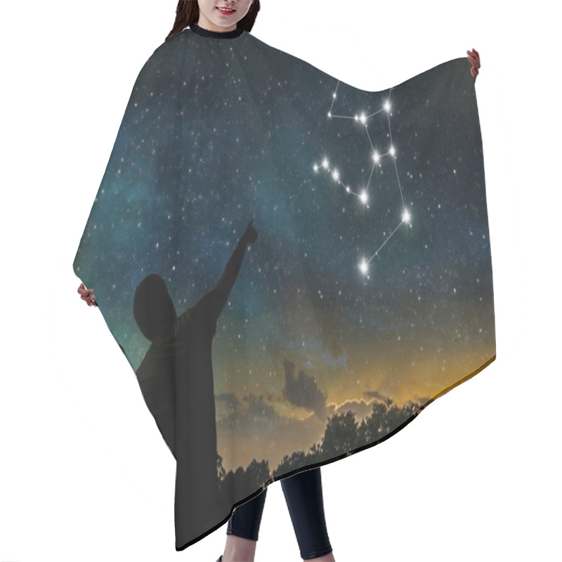 Personality  Hercules Constellation On Night Sky. Astrology Concept. Silhouet Hair Cutting Cape