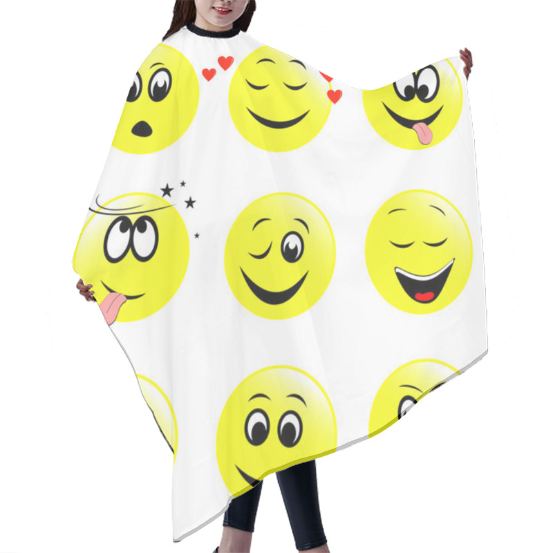 Personality  Set Of Smiley Faces. Hair Cutting Cape