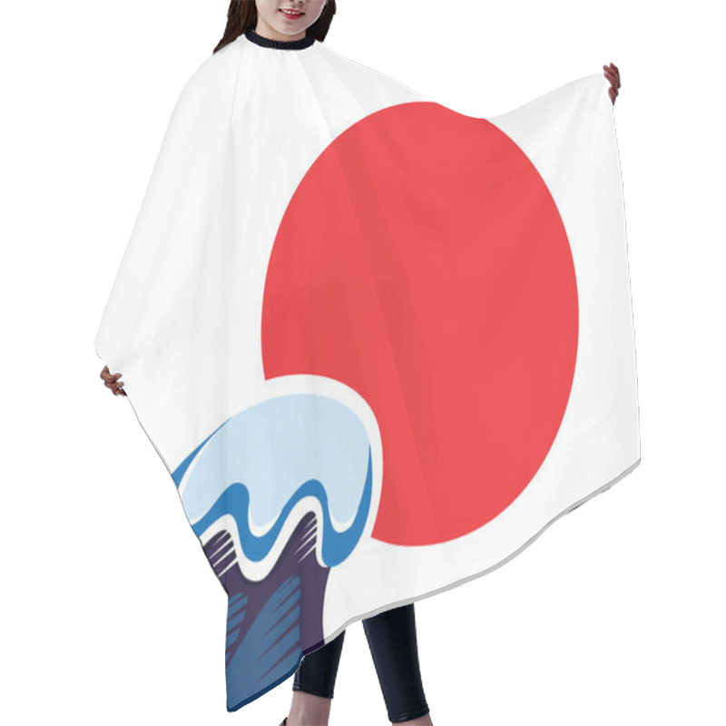 Personality  Japan Symbol Of Sun And Tsunami Wawe Isolated On White Hair Cutting Cape