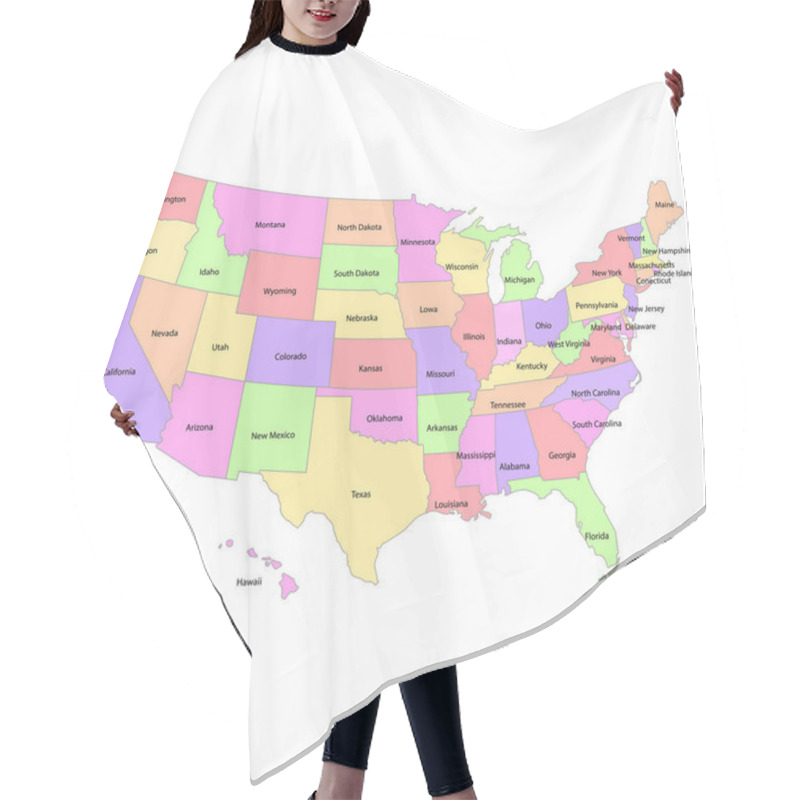 Personality  Poster Map Of The United States Of America With The Names Of The States. Black And White Printed Map Of The United States For T-shirts, Posters Or Geographical Themes. Drawn Map With States. Vector   Hair Cutting Cape