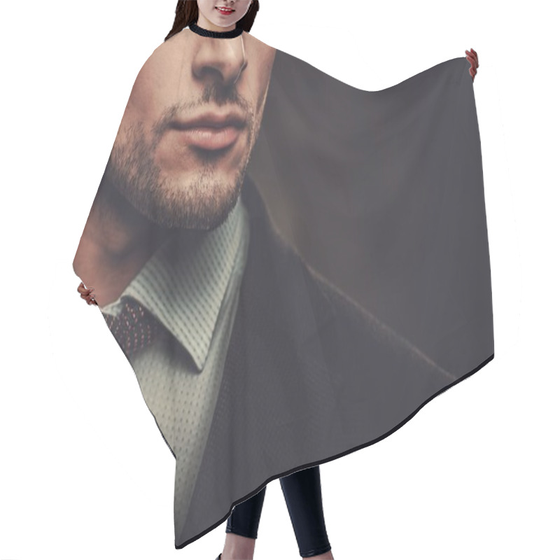 Personality  Serious Well-dressed Hispanic Man  Hair Cutting Cape