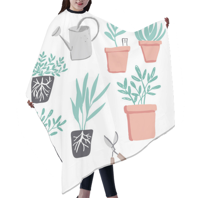 Personality  Vector Illustration Of Gardening Elements Hair Cutting Cape