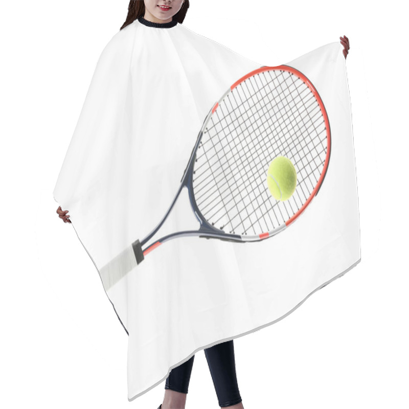 Personality  Tennis Racket And Ball On White Background. Sports Equipment Hair Cutting Cape