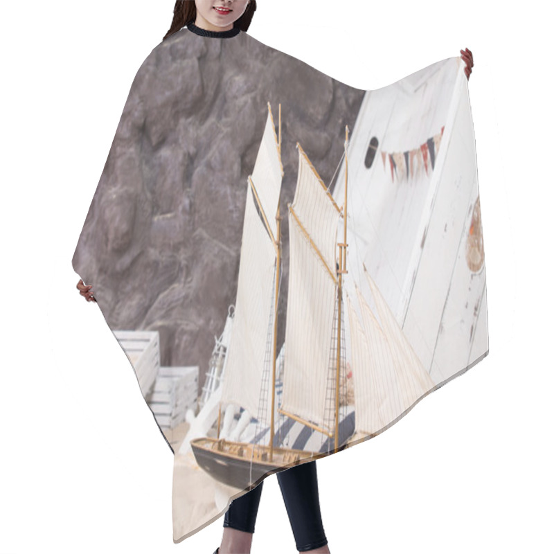 Personality  Toy Yacht And Wrecked Wooden Ship Hair Cutting Cape