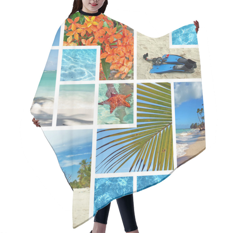 Personality  Tropical Collage. Exotic Travel. Hair Cutting Cape