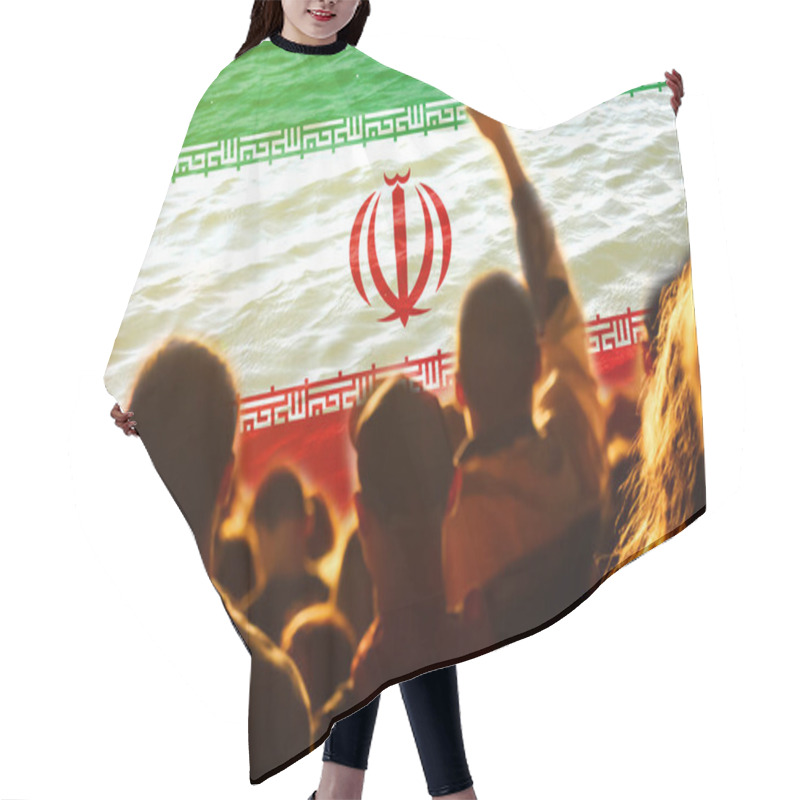 Personality  Defocus Protest In Iran. Conflict War Over Border. World Crisis. Country Flag. Woman Low Rights. Male Hands. Out Of Focus. Hair Cutting Cape