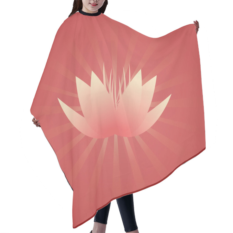 Personality  Pink Lotus Flower On Red Background With Radial Beams Hair Cutting Cape