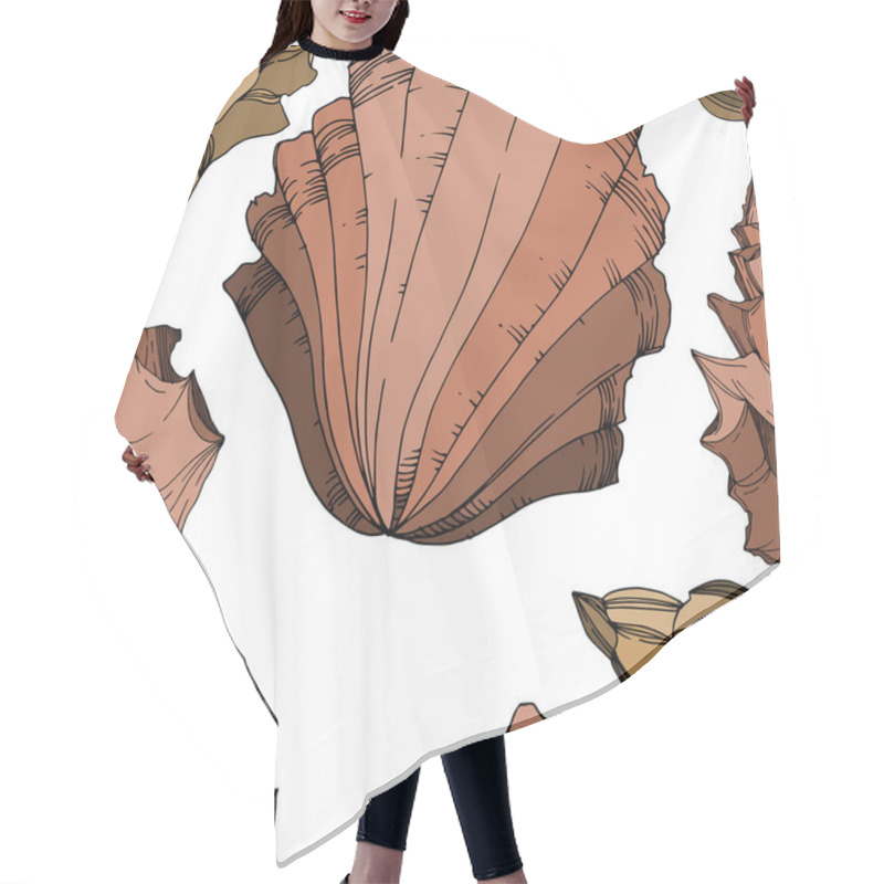 Personality  Vector Summer Beach Seashell Tropical Elements. Black And White  Hair Cutting Cape