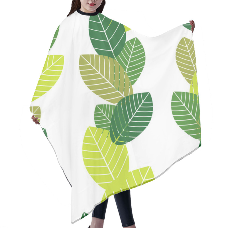 Personality  Seamless Green Background With Decorative Leaves. Textile Rapport. Hair Cutting Cape