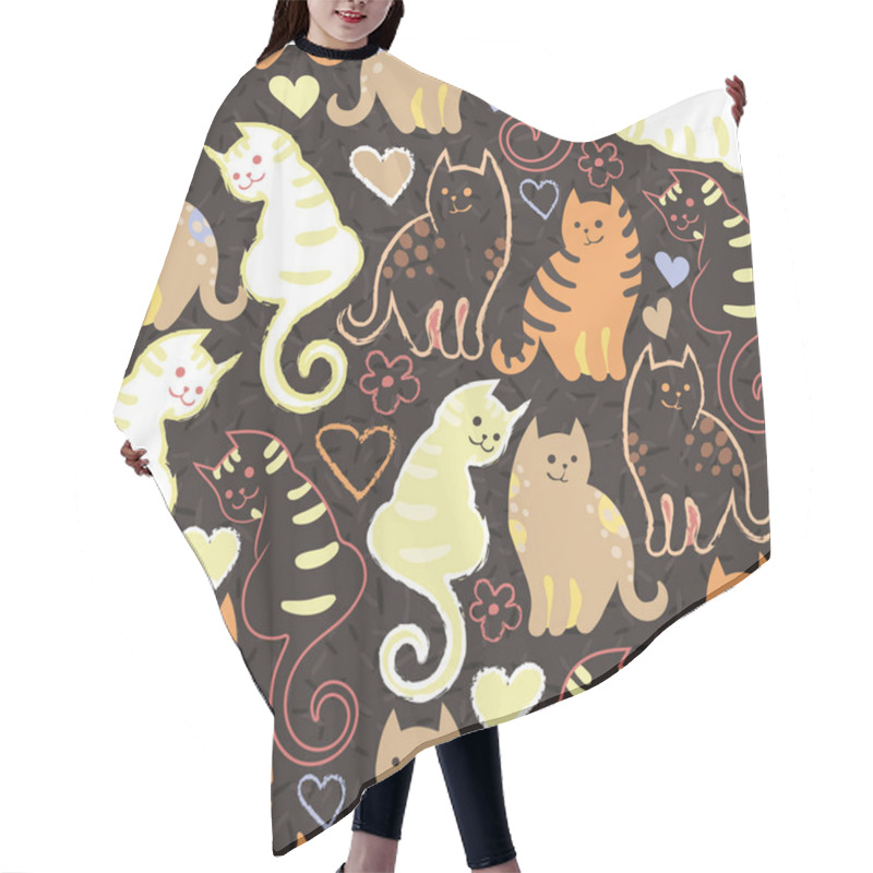 Personality  Pattern With Cute Cartoon Doodle Cats Hair Cutting Cape