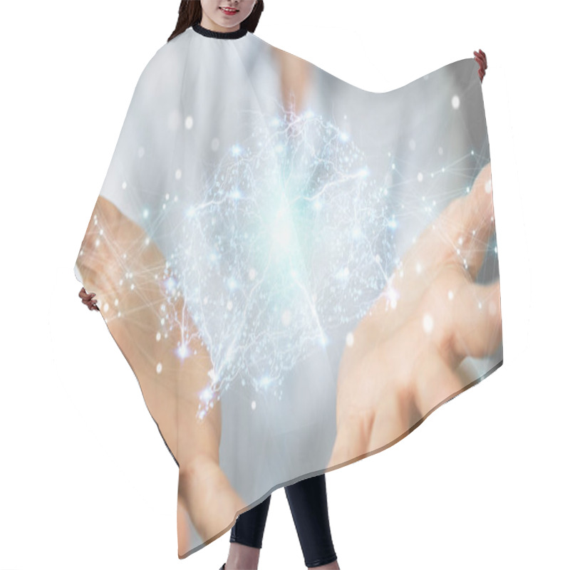 Personality  Businesswoman Using Digital X-ray Human Brain Interface 3D Rende Hair Cutting Cape