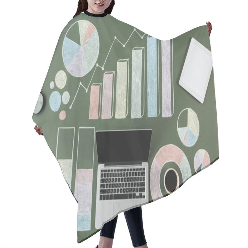 Personality  Laptop And Business Charts Hair Cutting Cape