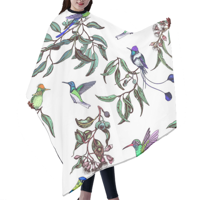 Personality  Sketch Hand Drawn Pattern With Hummingbirds, Vector Illustration Hair Cutting Cape