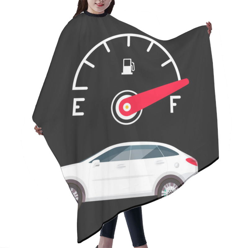 Personality  Full Fuel Gauge And White Car On Dark Background - Vector Hair Cutting Cape