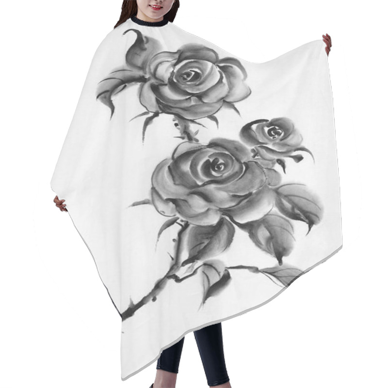 Personality  Monochrome Rose Flower Picture Hair Cutting Cape