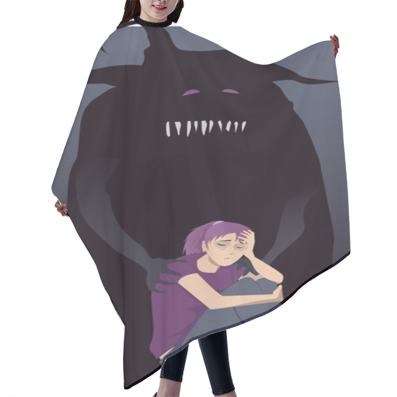 Personality  Depressed Teenage Girl And A Monster Hair Cutting Cape