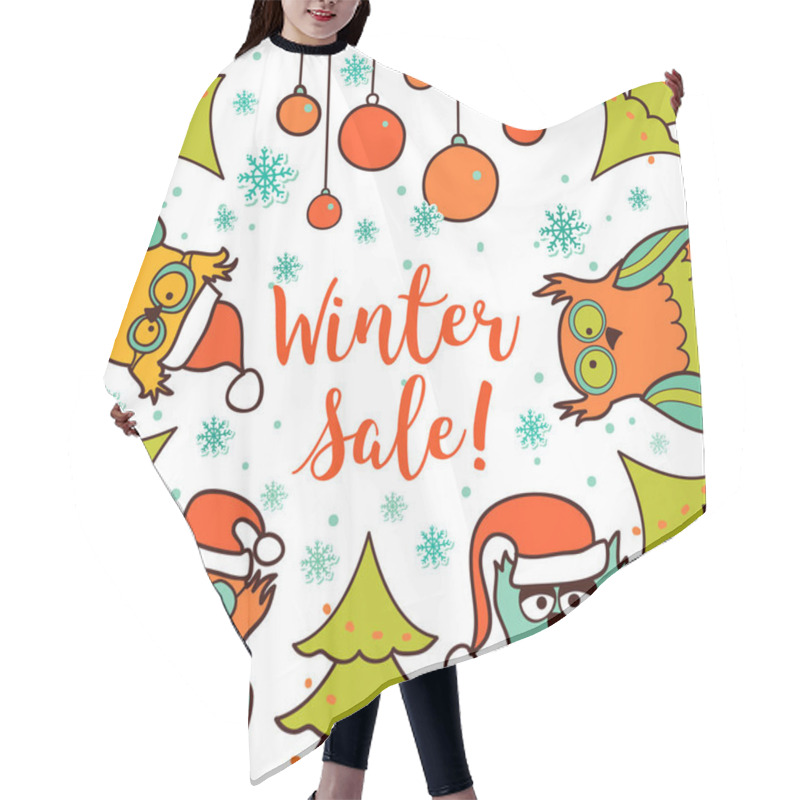 Personality  Christmas Card With Cartoon Owl Hair Cutting Cape