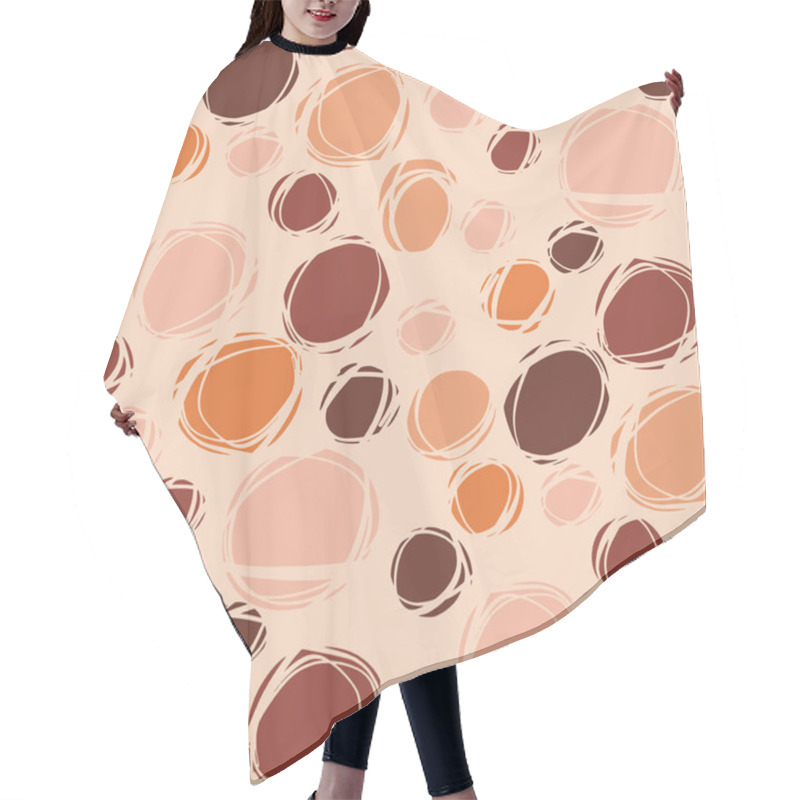 Personality  Vintage Vibes Grunge Polka Dot Hand Drawn Seamless Pattern.  Brown, Orange And Pale Rosy Colors Hand Drawn Sketch Natural Shapes Dots For Repeatable Background. Hair Cutting Cape