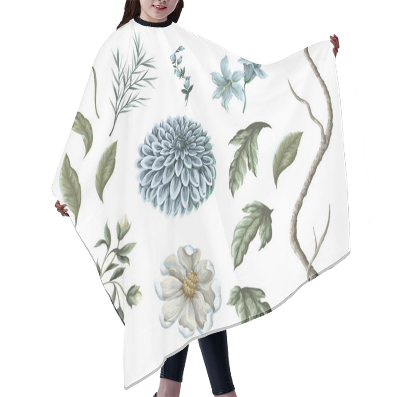 Personality  Dahlia,magnolia,branches And Leaaves Isolated. Vector Hair Cutting Cape