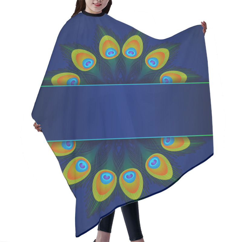 Personality  Vector Peacock Feathers On Blue Background. Hair Cutting Cape