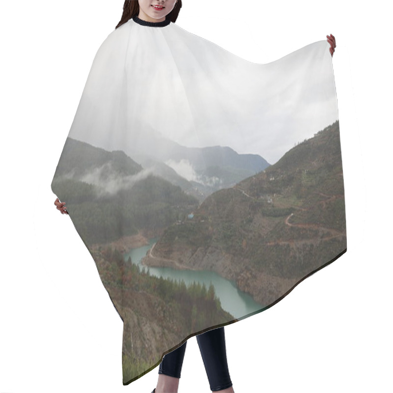 Personality  Mountainous Misty Landscape. High Quality Photo Hair Cutting Cape