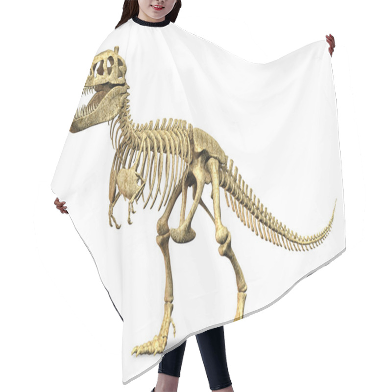 Personality  T-Rex Skeleton. On White Background. Clipping Path Included. Hair Cutting Cape