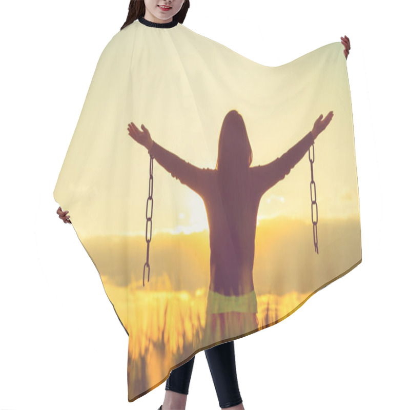 Personality  Woman Feeling Free In A Beautiful Natural Setting. Hair Cutting Cape