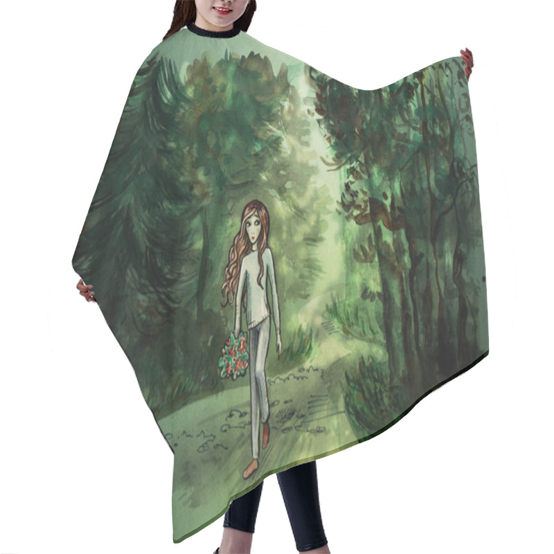 Personality  Little Girl Walking Through The Forest  Hair Cutting Cape