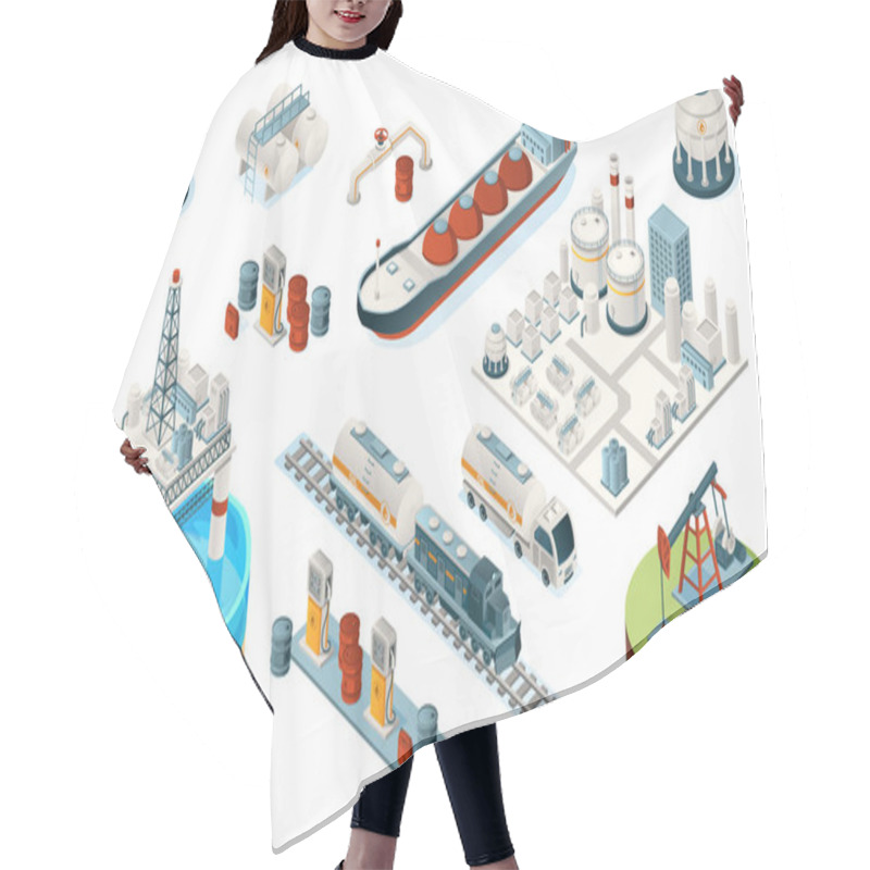 Personality  Set Of Isolated Oil, Gas Industry Isometric Icons Hair Cutting Cape