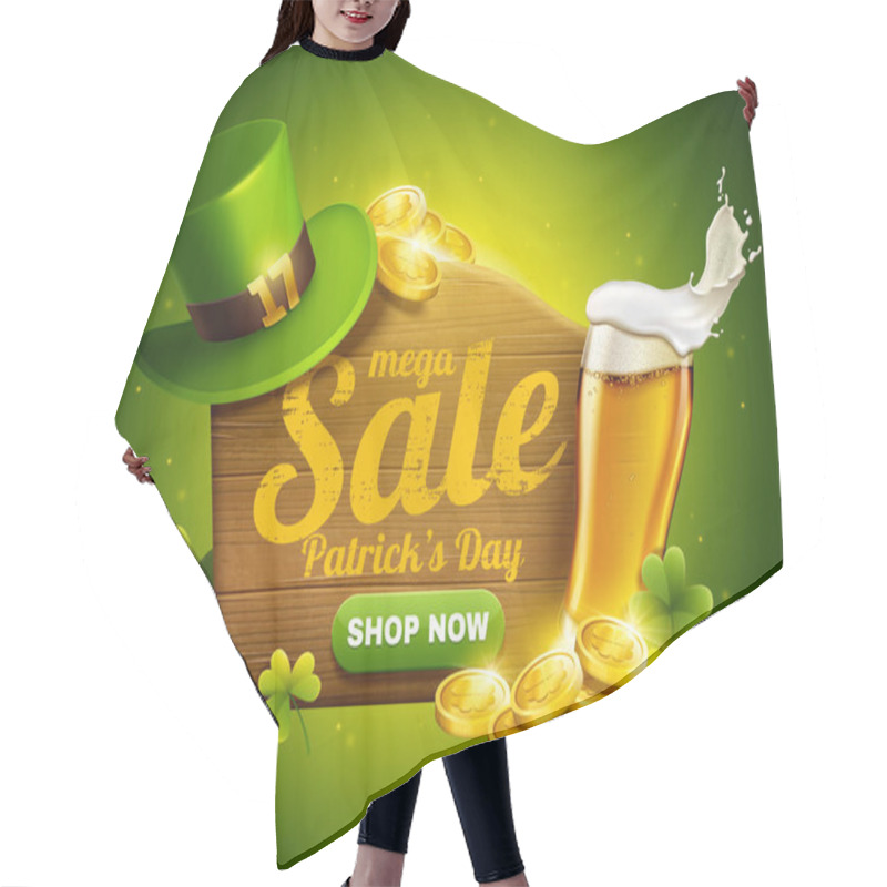 Personality  St. Patrick's Day Sale Popup Ads With Green Leprechaun Hat, Golden Coins And Beer In 3d Illustration Hair Cutting Cape