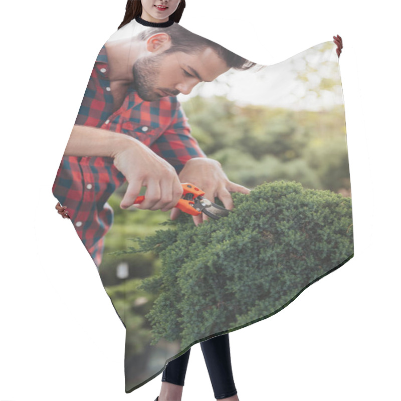 Personality  Gardener With Pruning Shears Cutting Plant Hair Cutting Cape