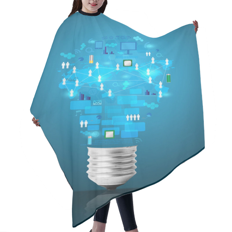 Personality  Creative Light Bulb With Technology Business Network Process Dia Hair Cutting Cape